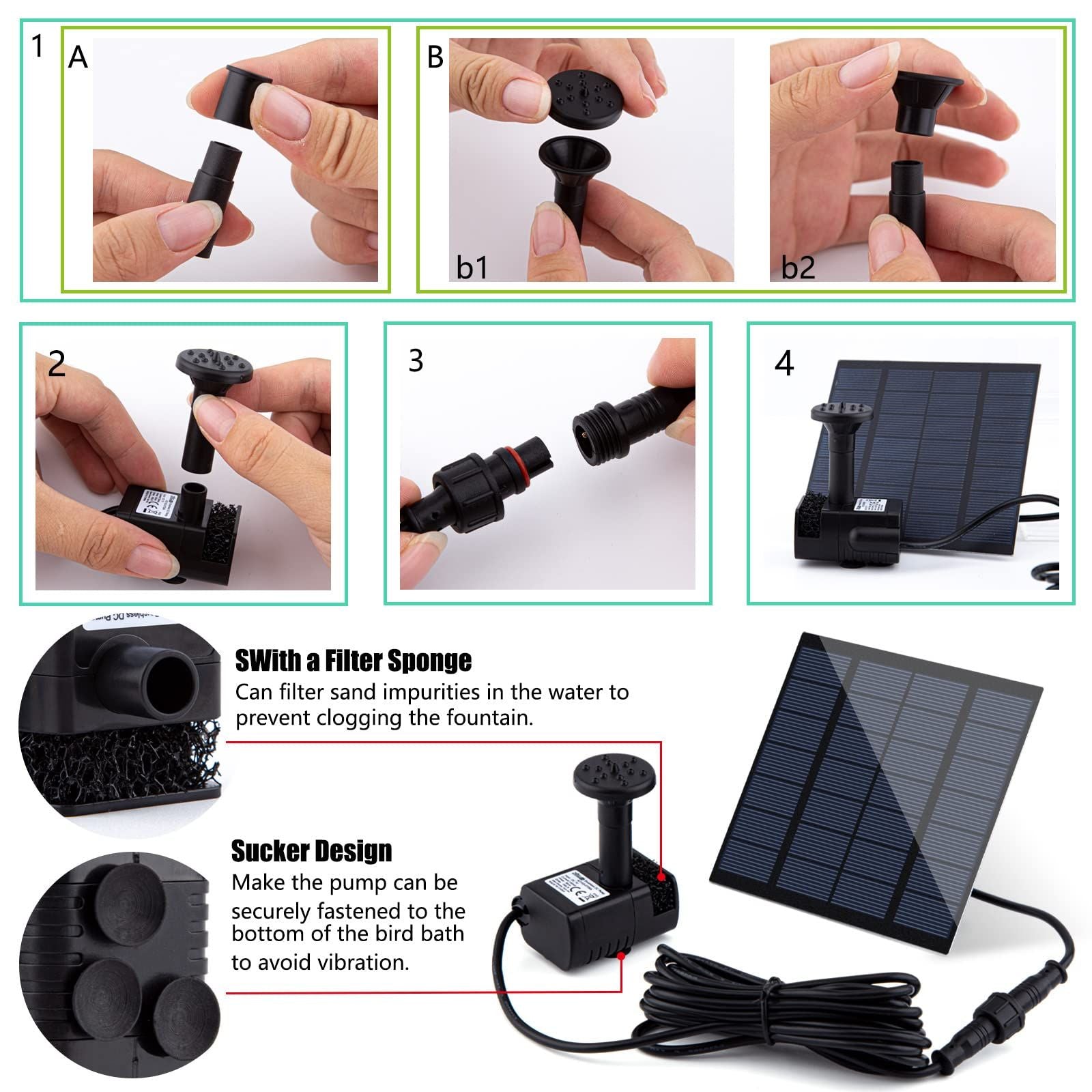Solar Fountain Pump Kit with Independent Solar Panels, Outdoor Pond, Courtyard Garden, and Fish Tank Small Fountain