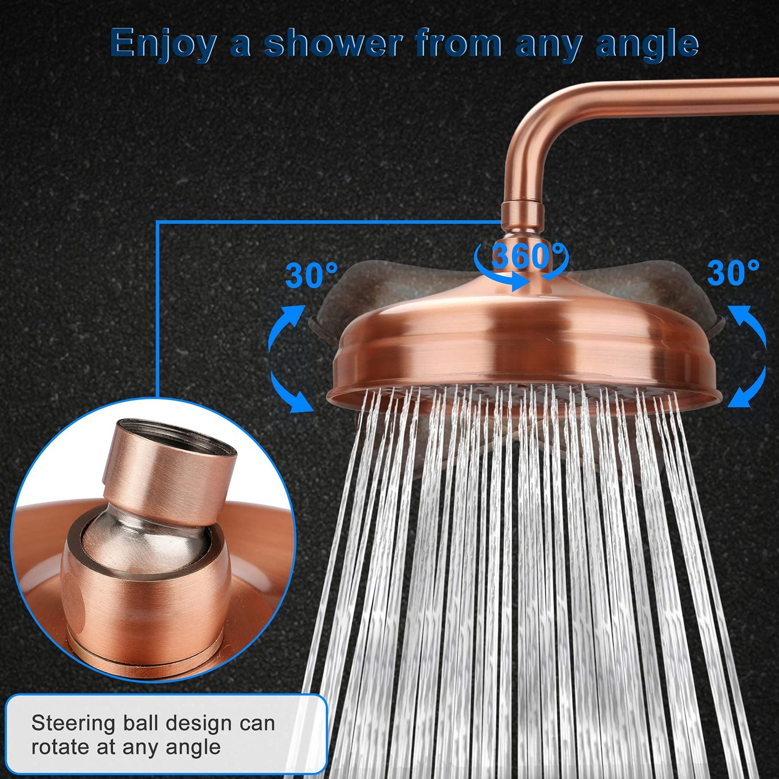 Copper Shower Heads Antique Red - Round 8 Inch Rainfall Garden High Pressure with Adjustable Rain Shower Heads