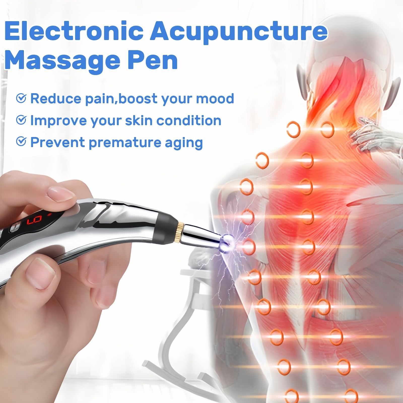 Acupuncture Pen, 5-in-1 Electronic Acupuncture Pen Pain Relief Therapy Rechargeable Powerful Meridian Energy Massage