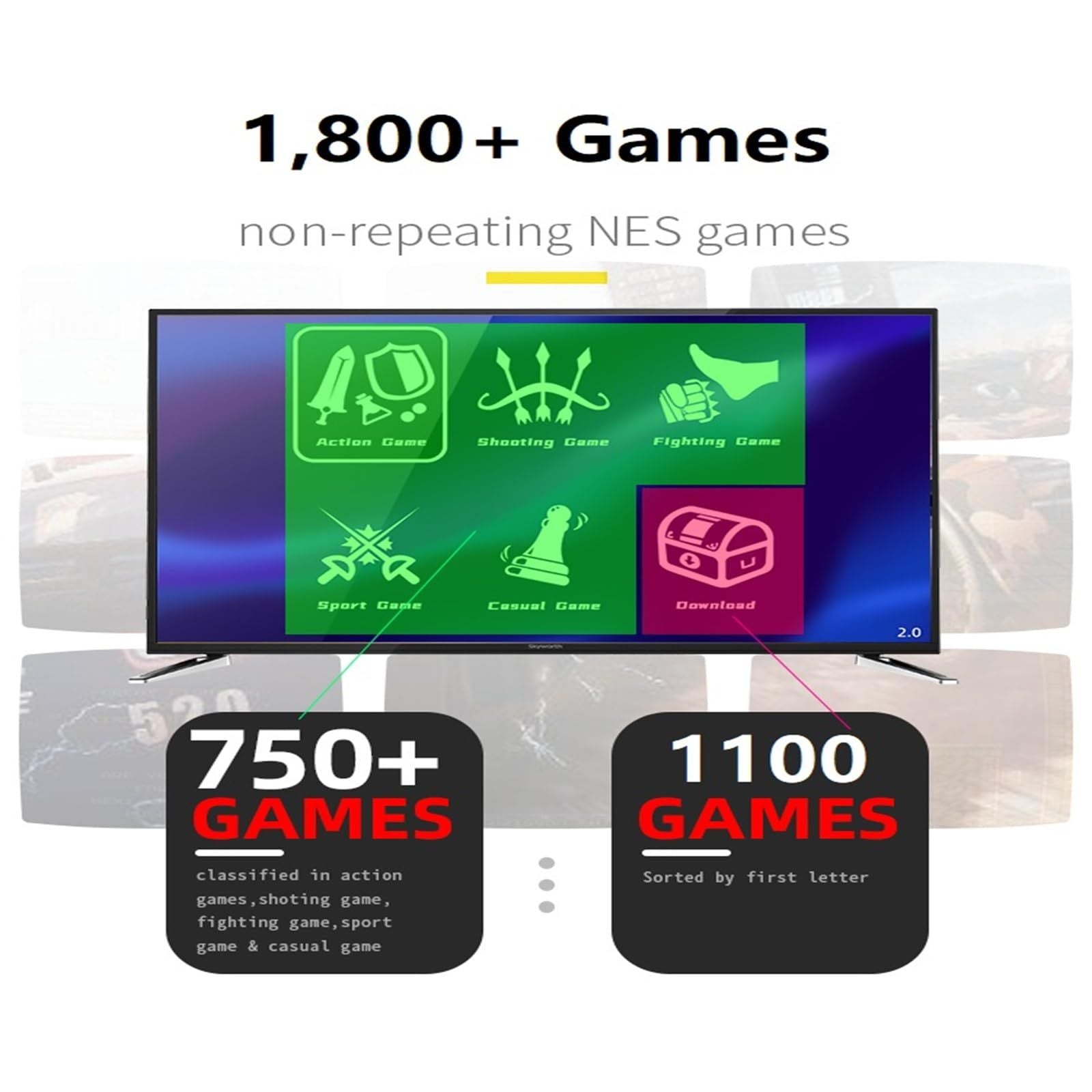 New Plus 4K Video Game Consoles Built-in 1800 Classic Retro Game Wireless Controller TV Output Kids Gifts