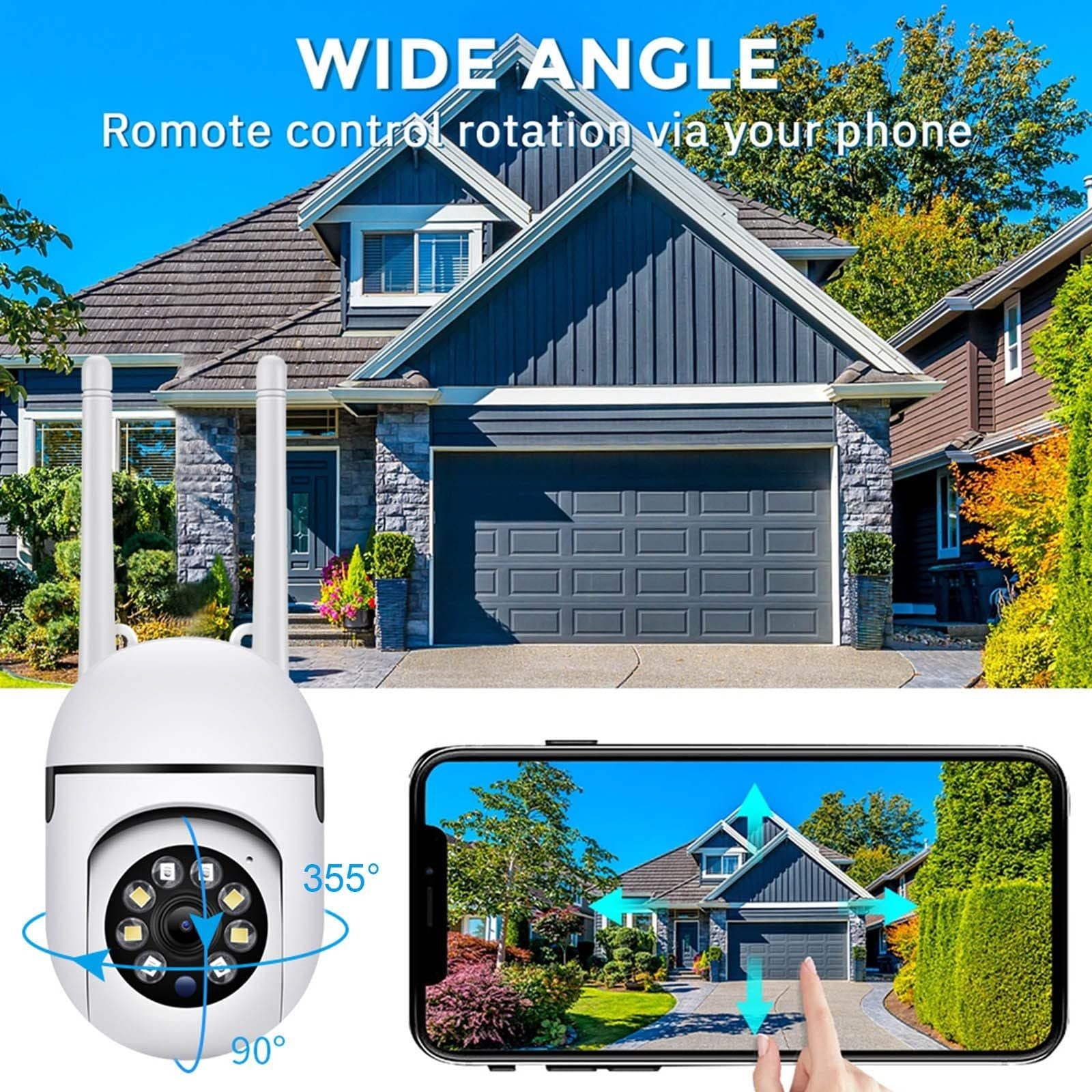 1080P Cameras Wireless, Pan-Tilt 360° View 2-Way Talk Outdoor Camera Wireless, 2.4GHz WiFi Cameras For Home Security