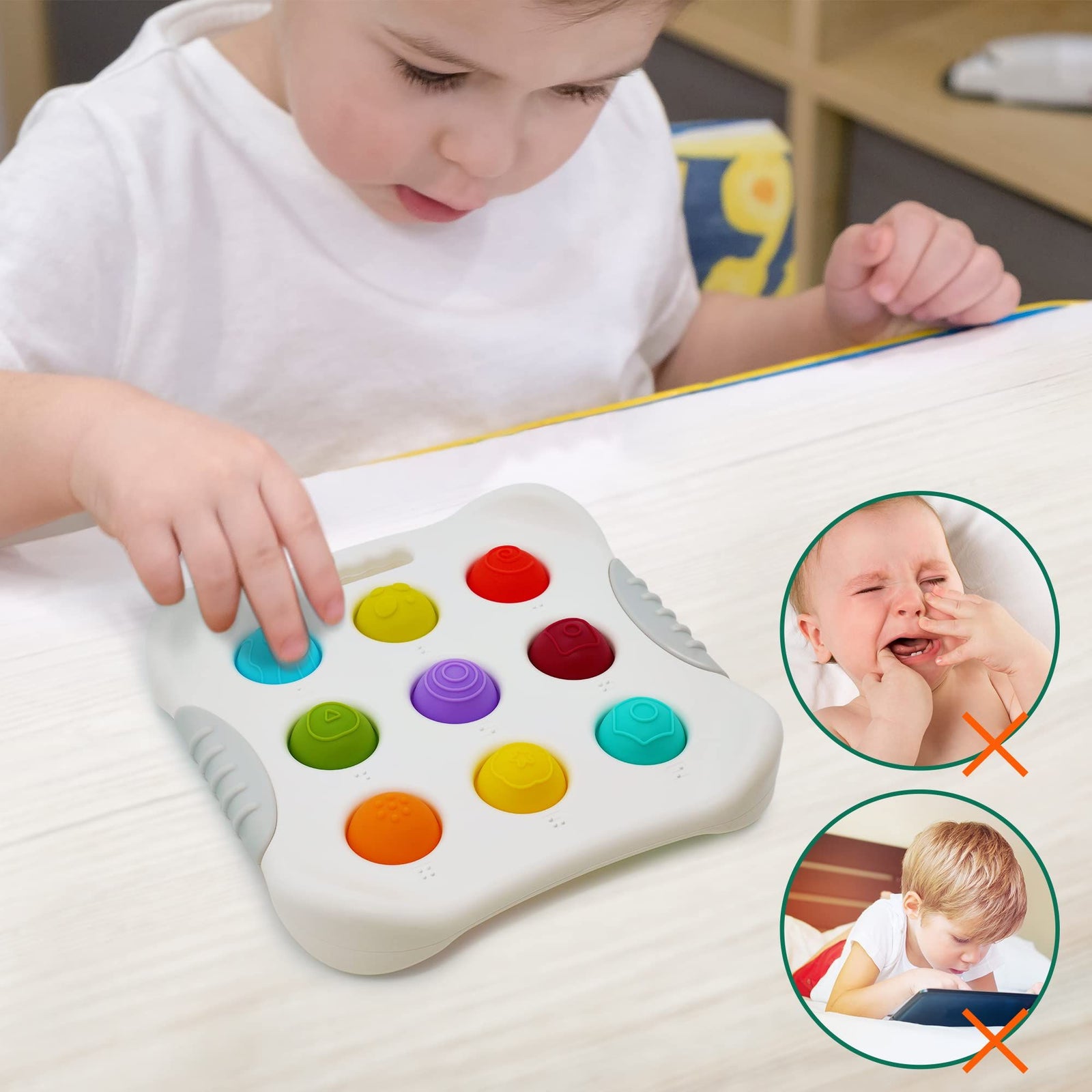 Sensory Baby Toys for 10+ Months, Montessori Busy Toy for 1 2 3 Year Old Toddlers Push and Popping Bubbles Fine Motor Skill