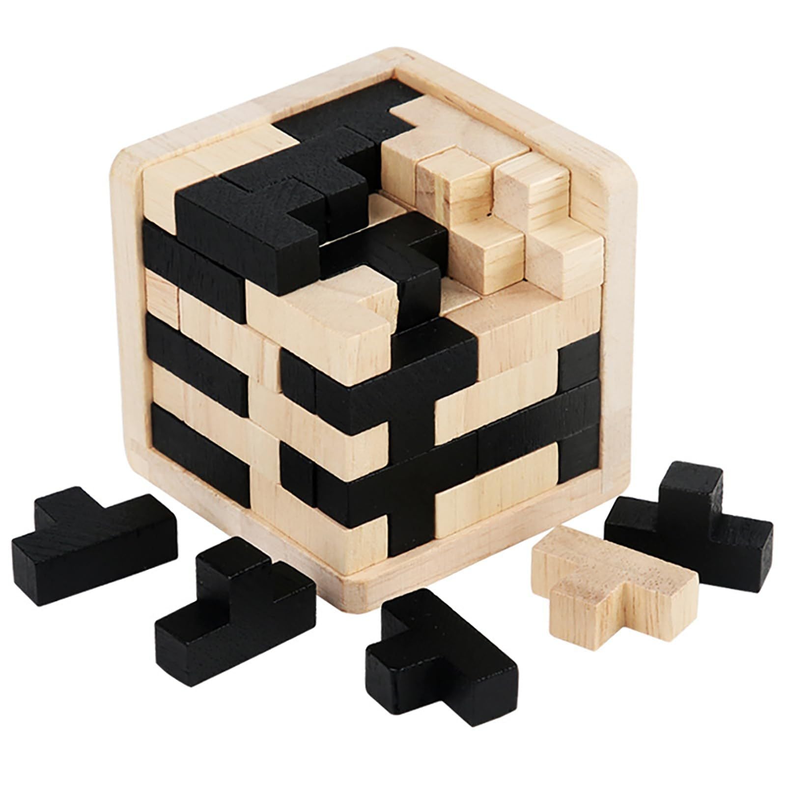 Wooden Brain Teaser Puzzle Cube Wooden Puzzles T-shaped Jigsaw Logic Puzzle Educational Toy for Kids and Adults