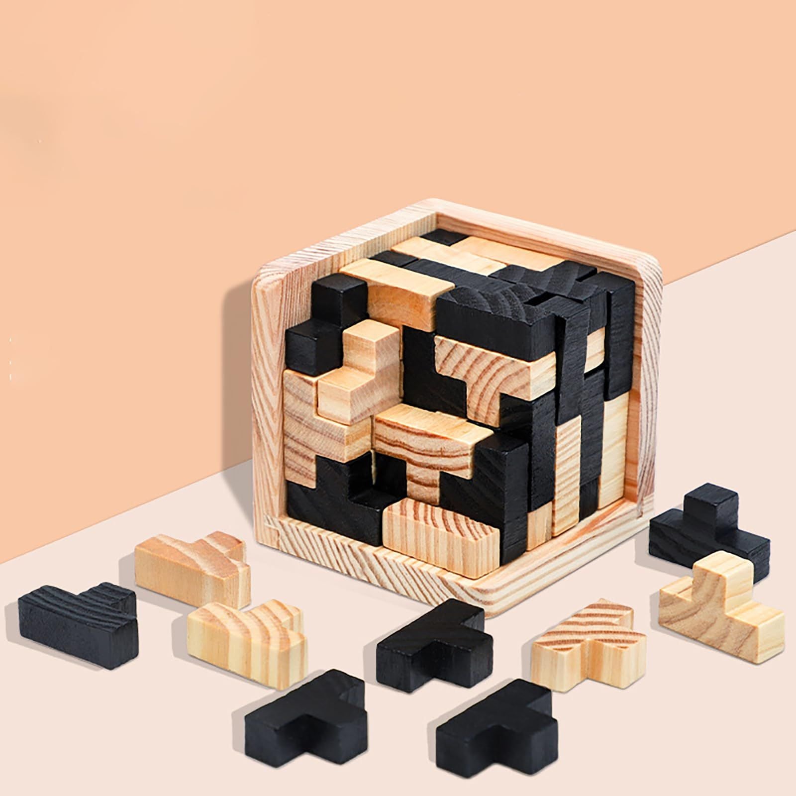 Wooden Brain Teaser Puzzle Cube Wooden Puzzles T-shaped Jigsaw Logic Puzzle Educational Toy for Kids and Adults