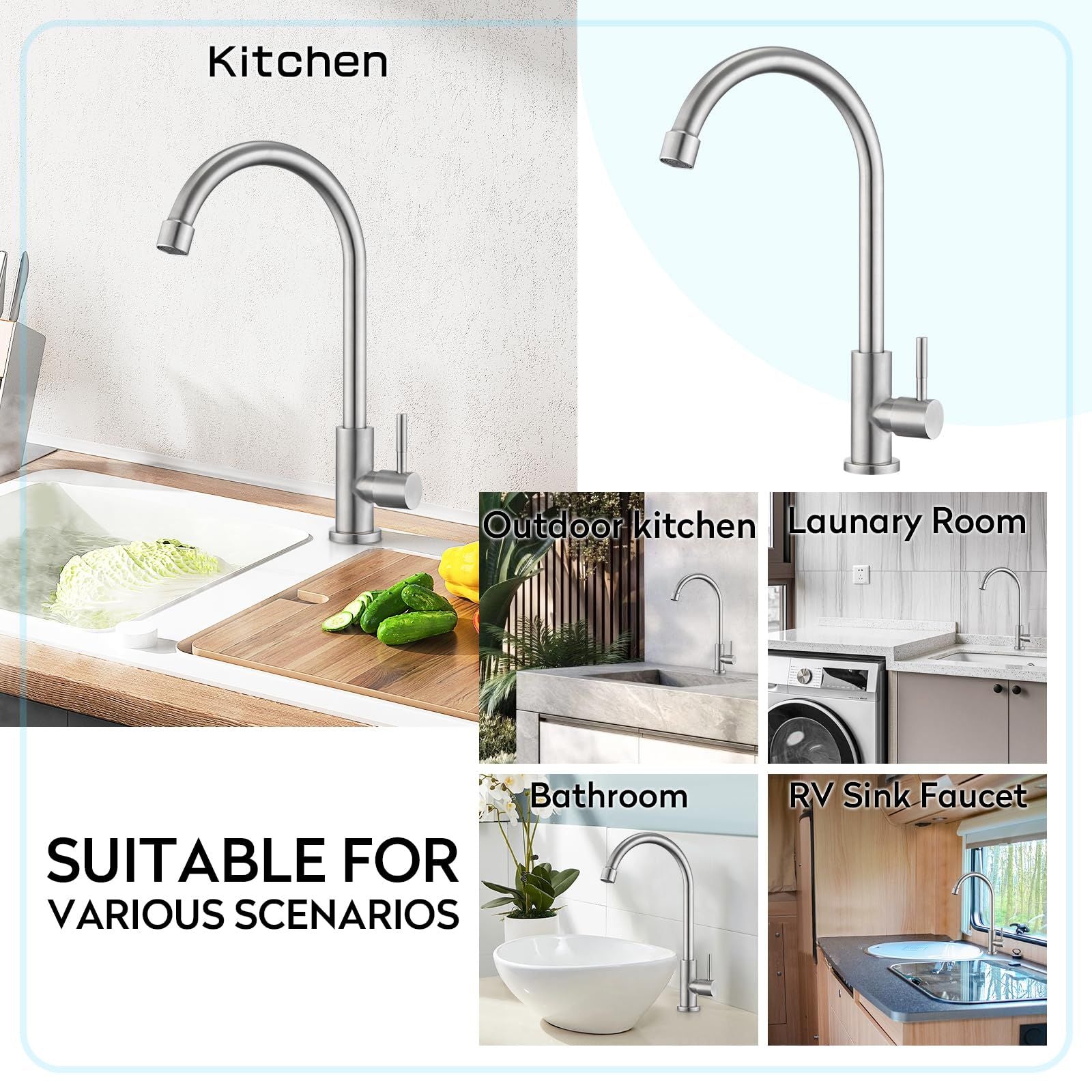Kitchen Faucet Cold Water Only Brushed Nickel Kitchen Sink Faucet Single Handle Cold Faucet Bar Sink Faucet Outdoor