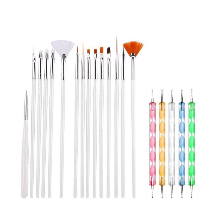 20-Piece Professional Nail Art Brushes Set, Dotting Tools, Dust Brush, Nail Drawing Pen for Perfect Manicure and Detailed Designs