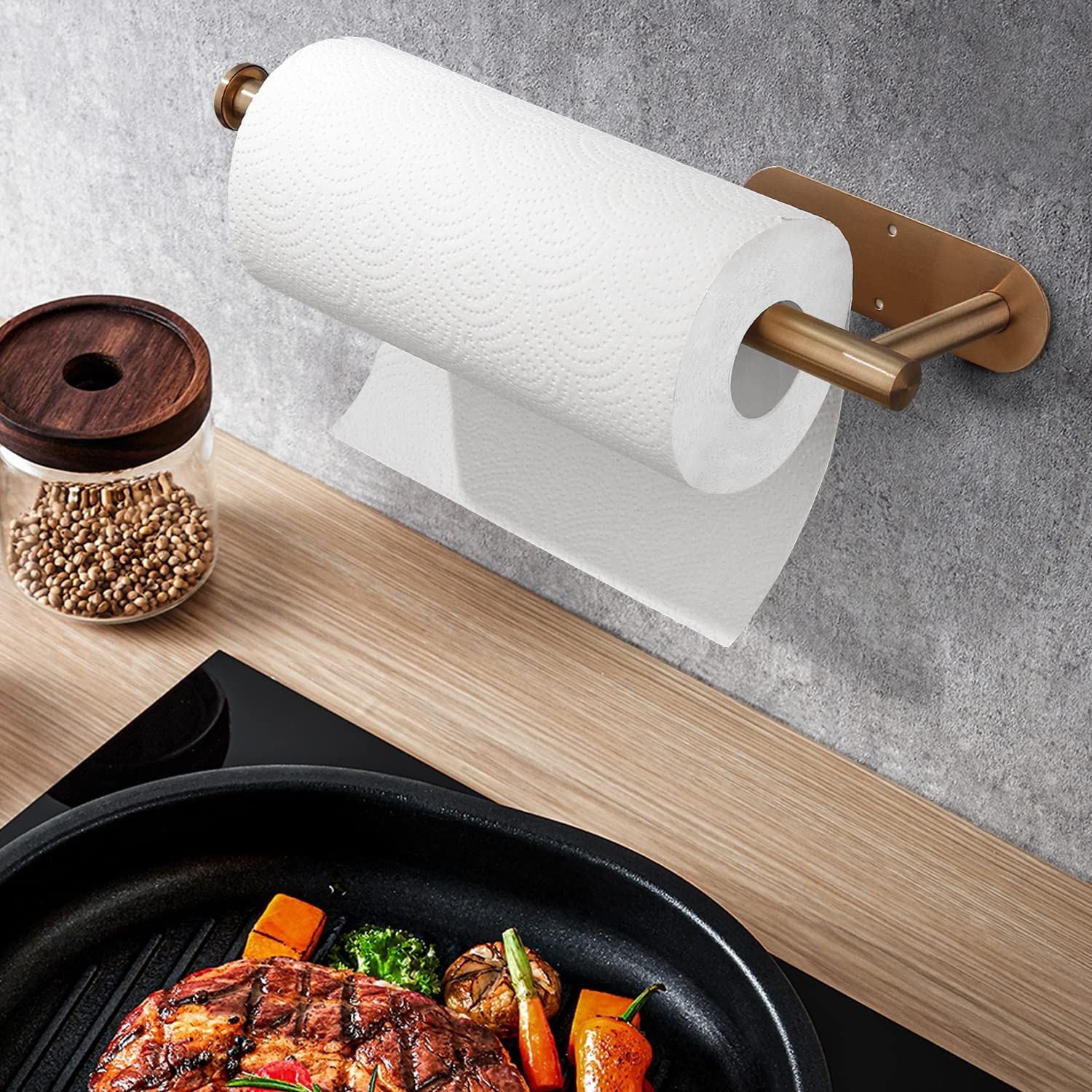 Gold Paper Towels Rolls Holders- for Kitchen,Paper Towels Bulk- Self-Adhesive Under Cabinet,Both Available in Adhesive and Screws