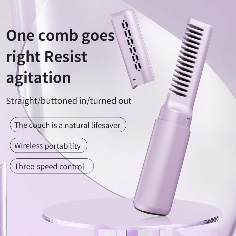 2pc Rechargeable Mini Hair Straightener Cordless Heating Comb Iron LCD Display Portable Travel Heat Brush