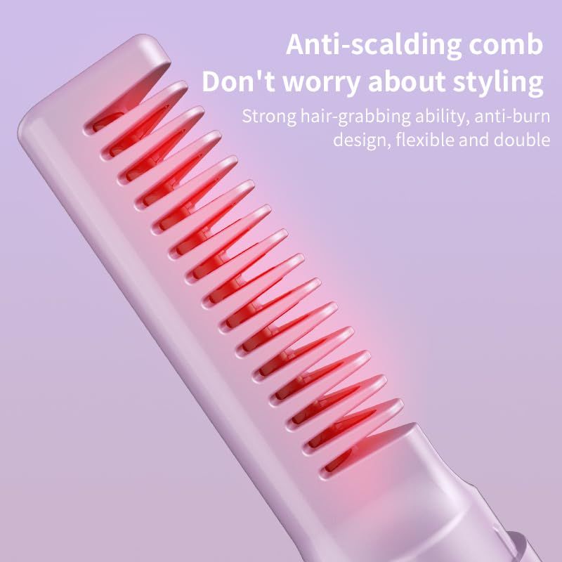 2pc Rechargeable Mini Hair Straightener Cordless Heating Comb Iron LCD Display Portable Travel Heat Brush