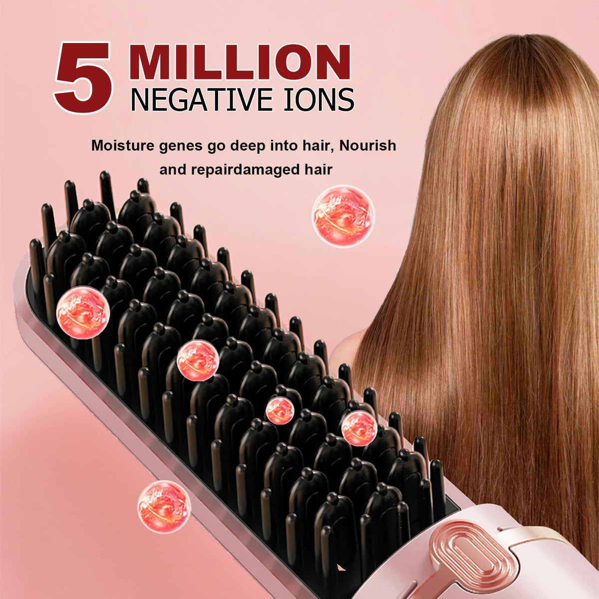 2pc Cordless Hair Straightener Brush for Women,Electric Hair Straightening Comb with Negative Ions,Fast Heating,Rechargeable