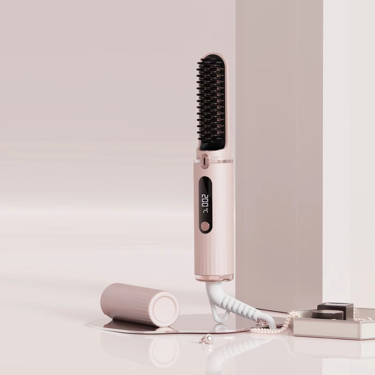 2pc Cordless Hair Straightener Brush for Women,Electric Hair Straightening Comb with Negative Ions,Fast Heating,Rechargeable