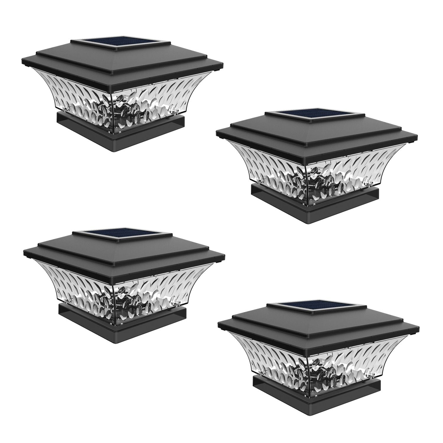 4 pc Solar Post Cap Lights Outdoor Lighting Deck Fence Two Modes Warm White Color Changing Suitable for Wooden Brushed Copper