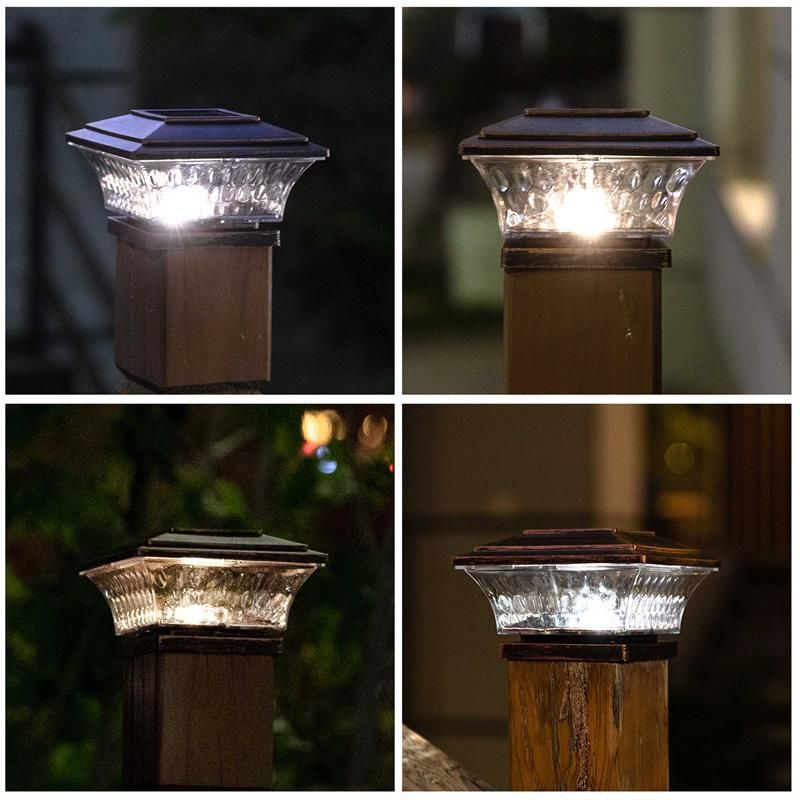 4 pc Solar Post Cap Lights Outdoor Lighting Deck Fence Two Modes Warm White Color Changing Suitable for Wooden Brushed Copper