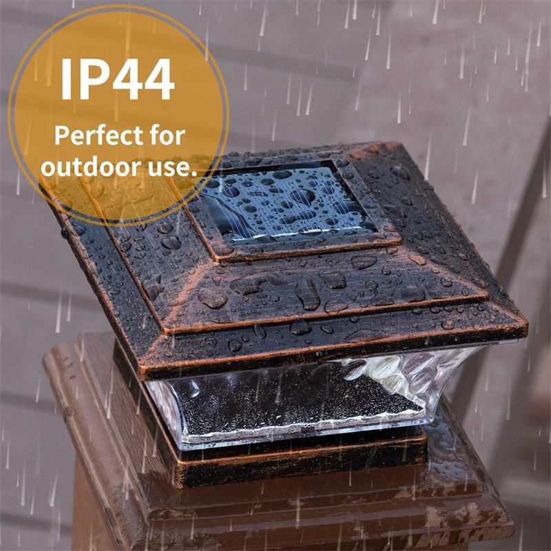 4 pc Solar Post Cap Lights Outdoor Lighting Deck Fence Two Modes Warm White Color Changing Suitable for Wooden Brushed Copper
