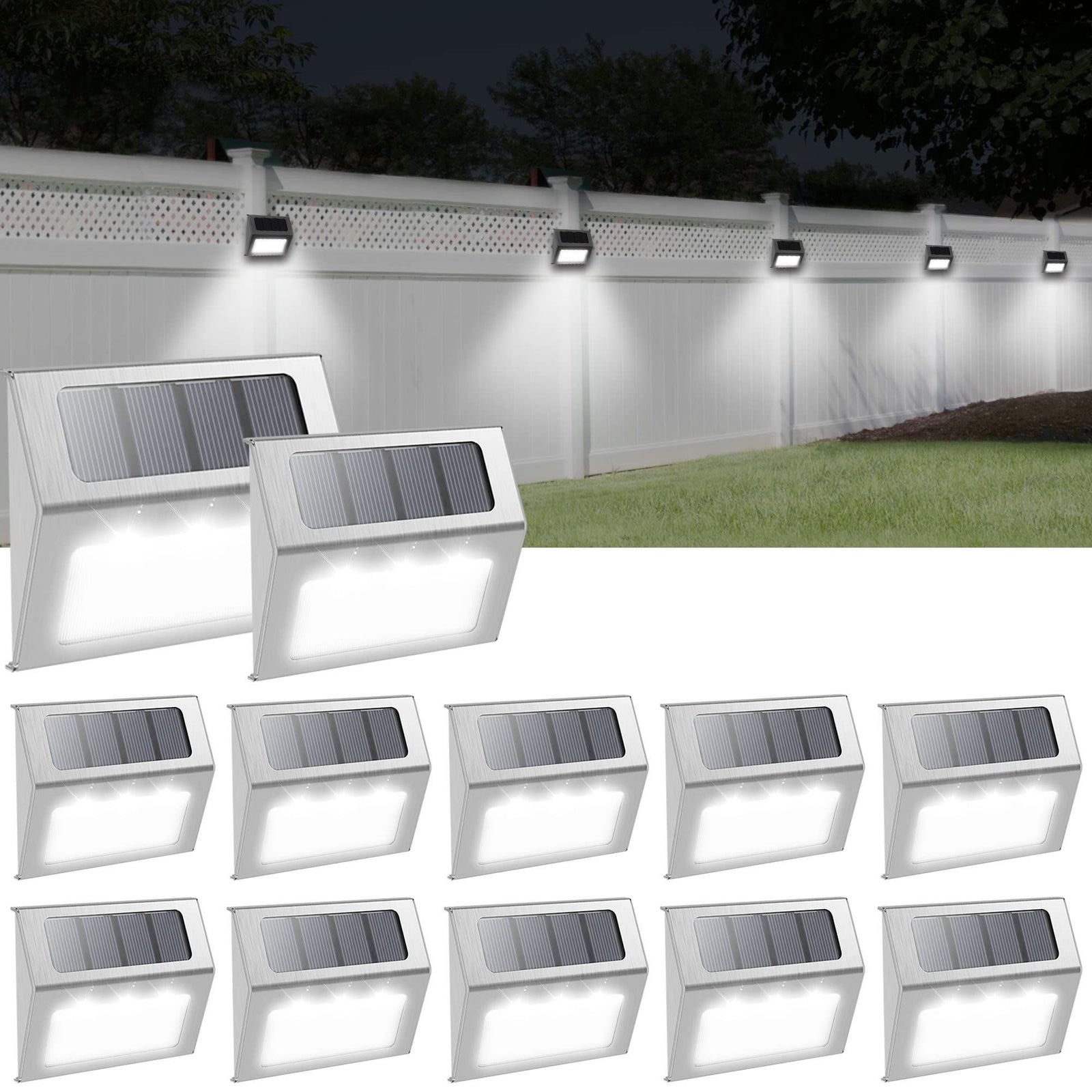 12pc Solar Lights for Outside, Solar Deck Lights Outdoor, Waterproof Fence Solar Lights for Fence, Patio, Garden, Pathway