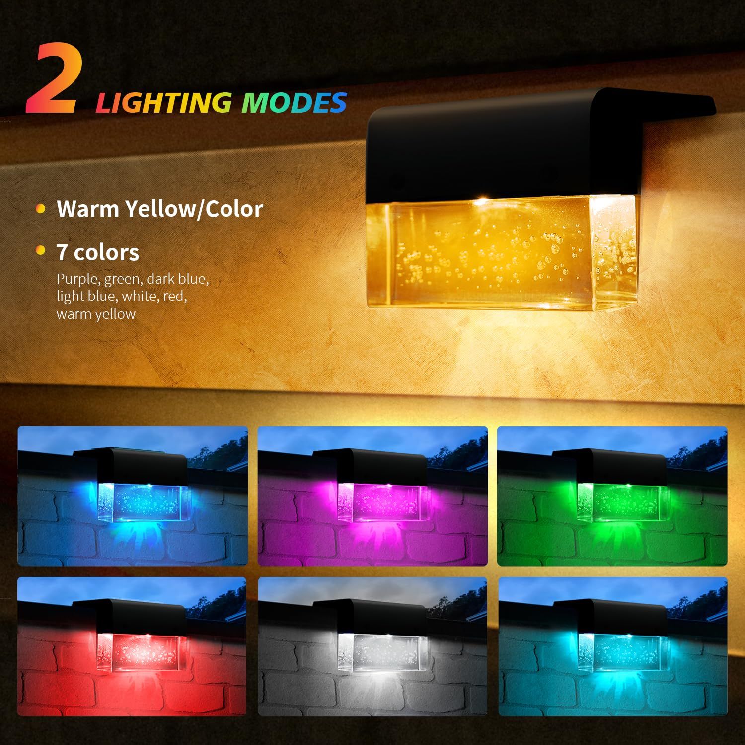 4pc Super Bright Waterproof Solar Deck Lights for Outside Stair Fence Step Pool Backyard Decor Warm White/7 Color