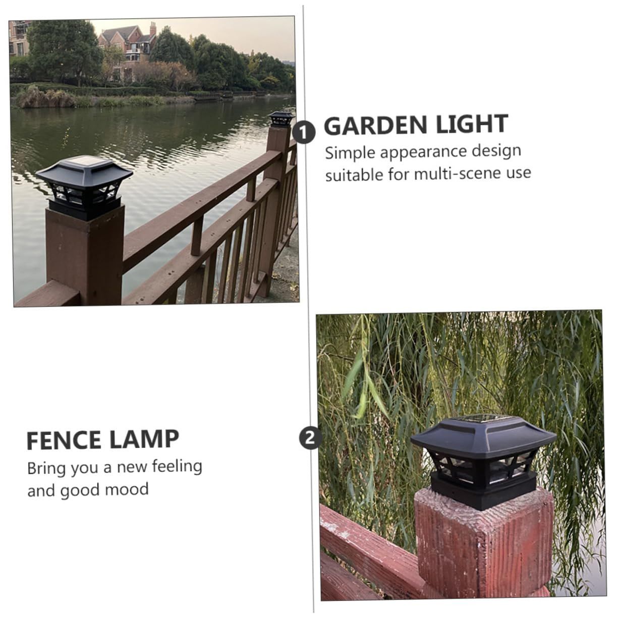 2pc Solar Outdoor Post Cap Lights - Includes Bases for Posts - Bright Light - Slate Black Post lights, fence lights