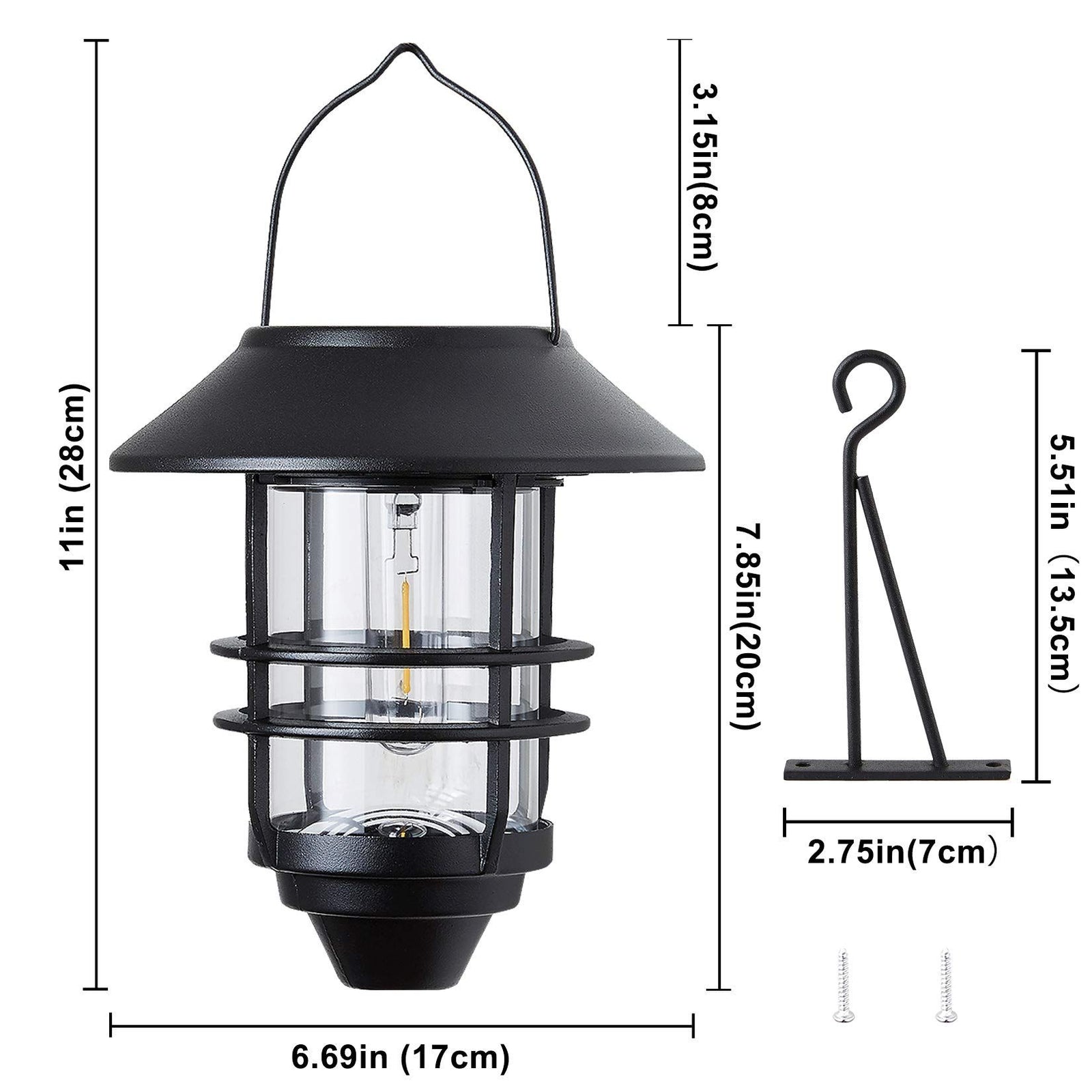 Hanging Wireless Solar Lantern, Waterproof Solar Lights with Wall Mount Kit for Garden Patio Porch Fence Decor