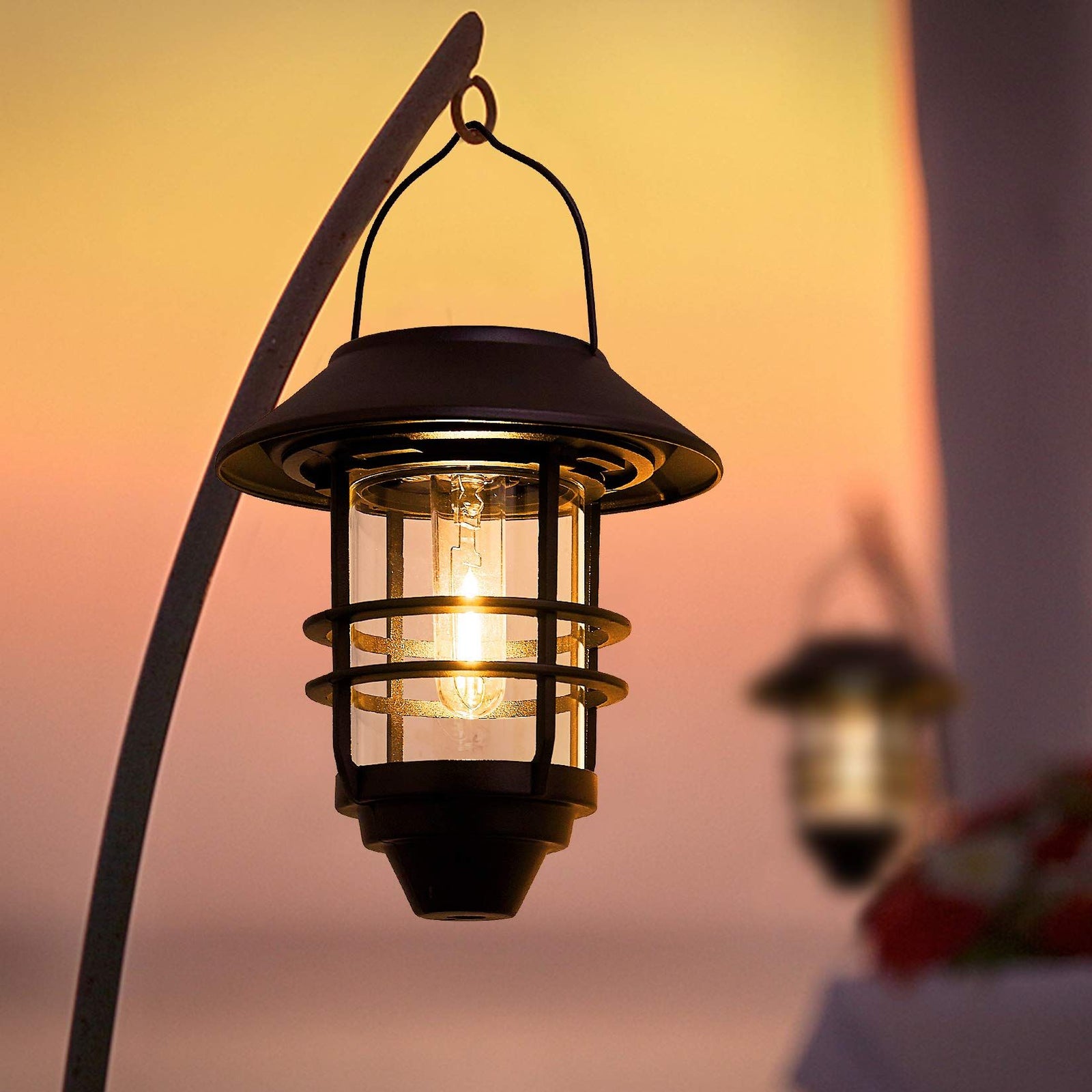Hanging Wireless Solar Lantern, Waterproof Solar Lights with Wall Mount Kit for Garden Patio Porch Fence Decor