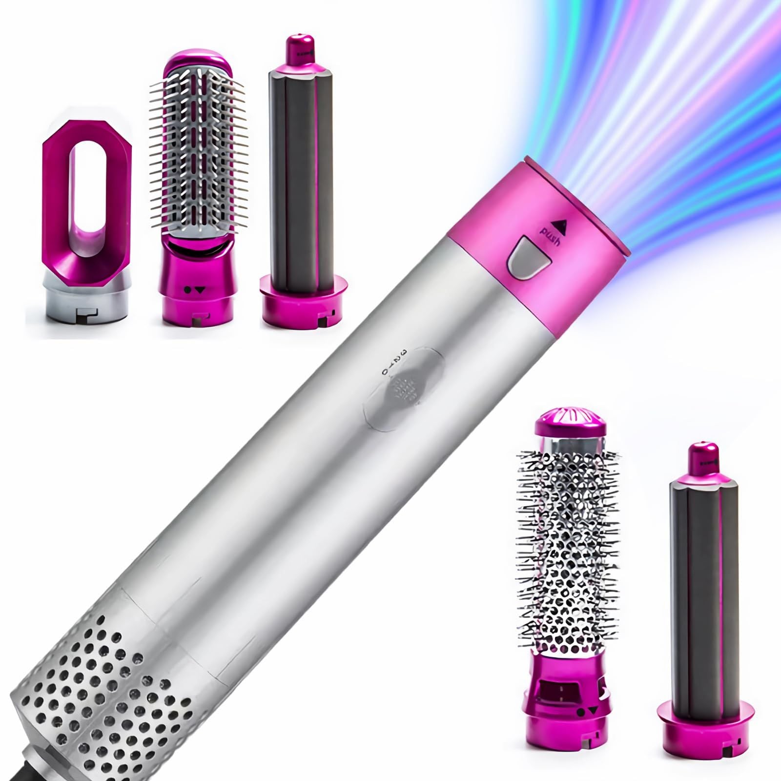 5 in 1 Hot Air Brush with Interchangeable Brush Head,Professional Hot Air Brush for Curling Drying Straightening Combing