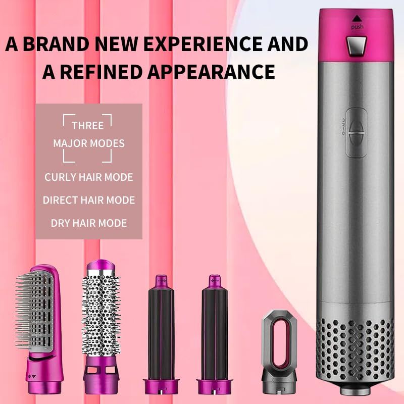 5 in 1 Hot Air Brush with Interchangeable Brush Head,Professional Hot Air Brush for Curling Drying Straightening Combing