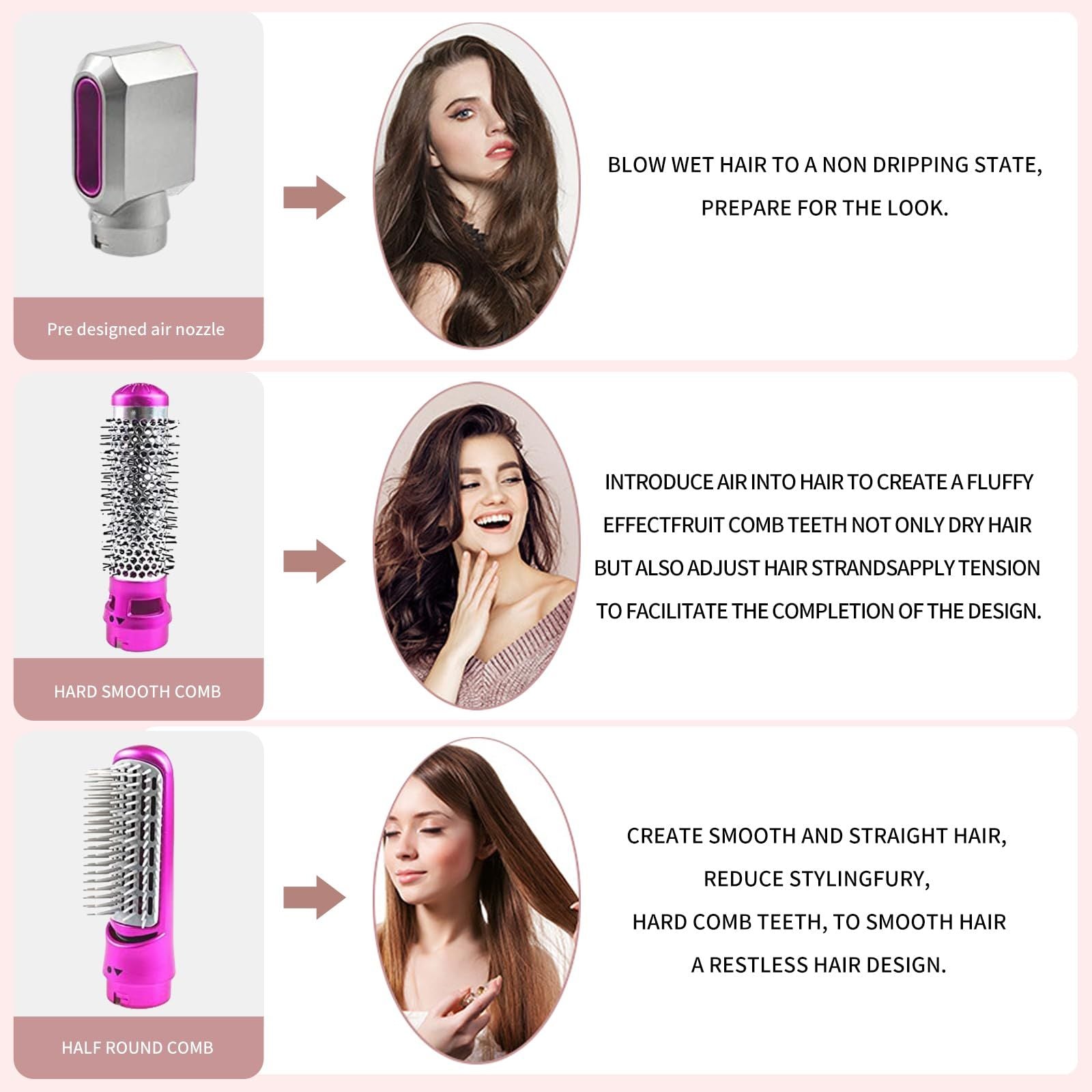 5 in 1 Hot Air Brush with Interchangeable Brush Head,Professional Hot Air Brush for Curling Drying Straightening Combing