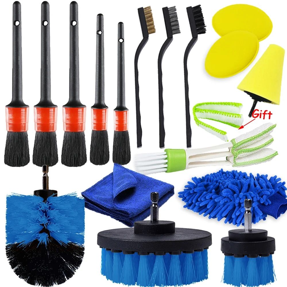 Car Detailing Brushes Kit 18pcs Auto Detailing Brushes Set for Car Seat Cleaning Car Engine Detailing Kit Motorcycle Interior