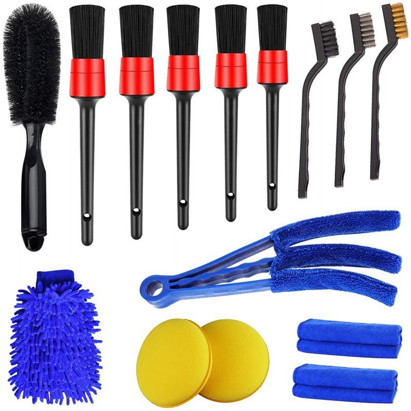 Car Detailing Brushes Kit 18pcs Auto Detailing Brushes Set for Car Seat Cleaning Car Engine Detailing Kit Motorcycle Interior