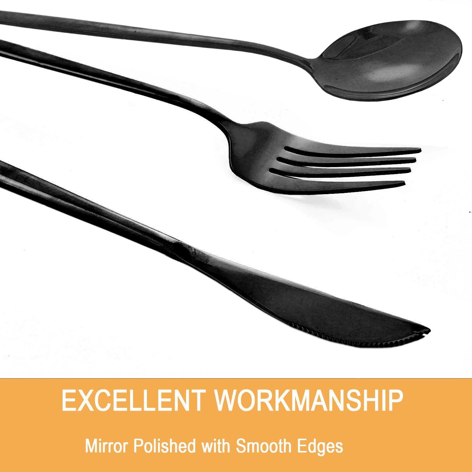 24-Piece Flatware Set, Stainless Steel Knife Fork Spoon Teaspoon Silverware Set, Service for 6, Mirror Black