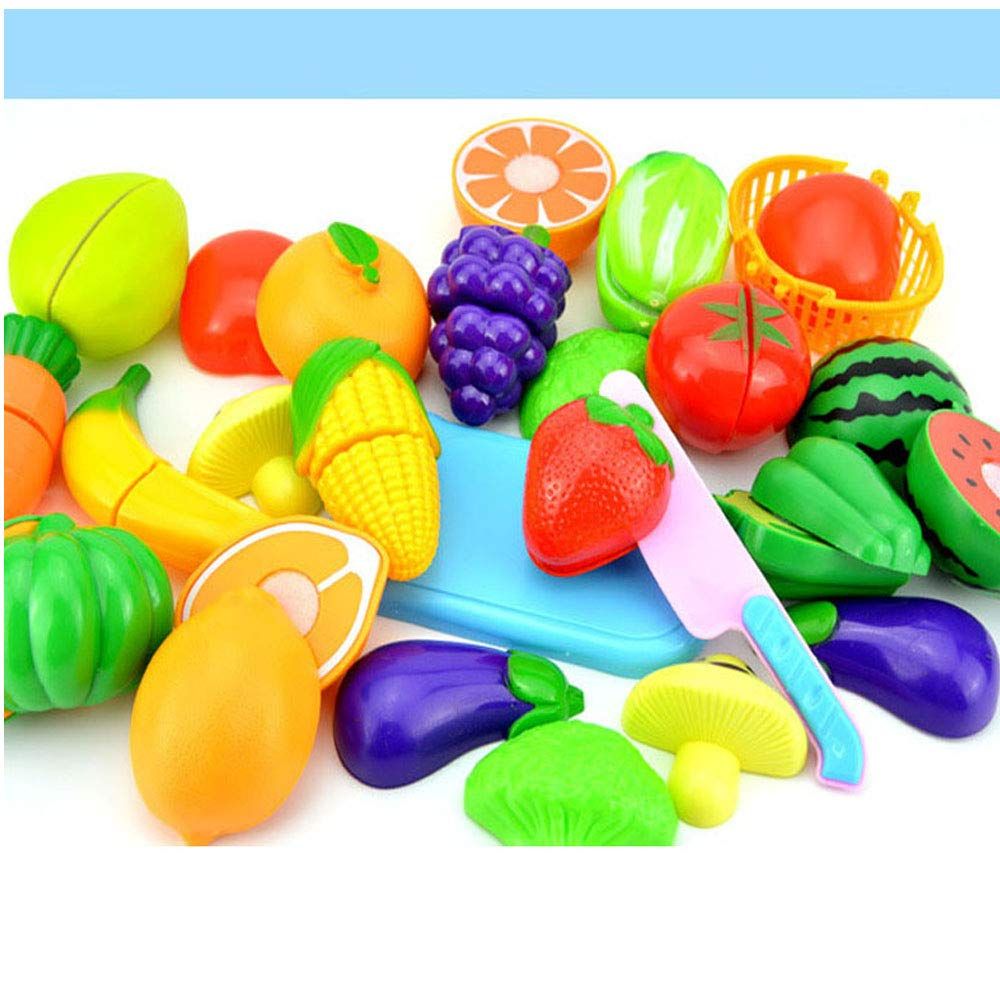 Play Food Set for Kids Pretend Food Cutting Toy Vegetables and Fruits - Play Kitchen Accessories 23 Pieces Educational Playset