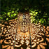 Solar Lantern Metal &Stained Glass Solar Light Waterproof Tabletop Lamp with Hollowed-Out Design for Yard Table Patio Garden