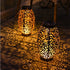 Solar Lantern Metal &Stained Glass Solar Light Waterproof Tabletop Lamp with Hollowed-Out Design for Yard Table Patio Garden