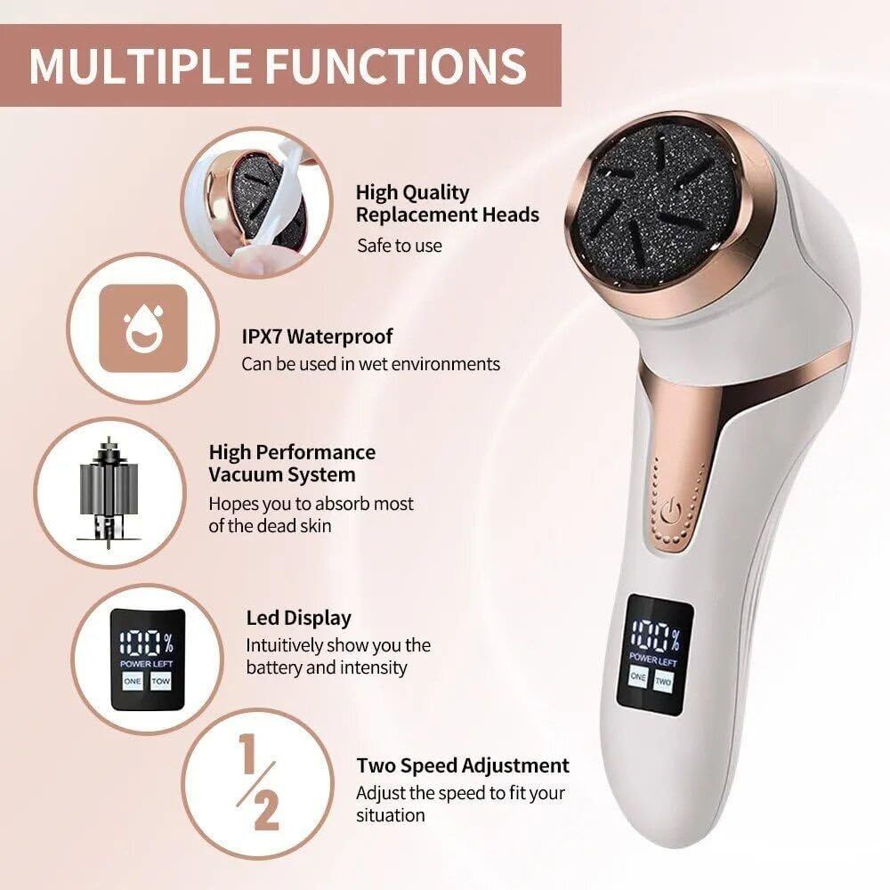 Pedicure Machine Digital Display Electric Pedicure Sander Foot Polisher with LED USB Charging for Daily Use White