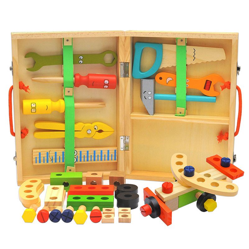 Tool Kit for Kids, Wooden Toddler Tools Set Including Tool Box , Montessori Educational Construction Toys
