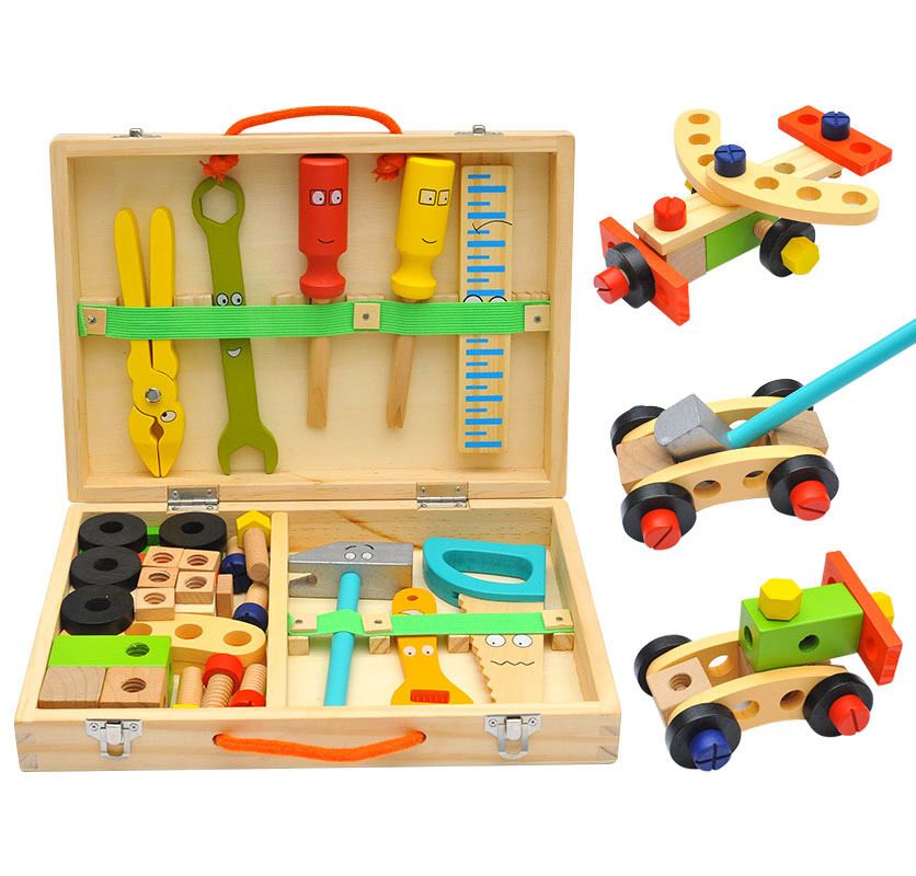 Tool Kit for Kids, Wooden Toddler Tools Set Including Tool Box , Montessori Educational Construction Toys
