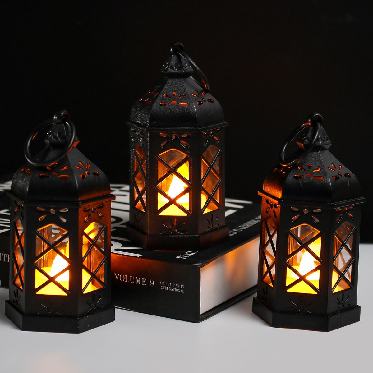 Carved Wood Lamp Handmade Traditional Window Design Art Deco Lantern Brown Asian Oriental Bedside Bedroom Accent Unusual（4pcs）