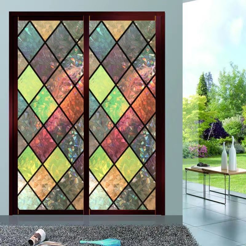 Colorful Stained Glass Window Film, Rainbow Door Privacy Films Static Cling Window Tint Decorative Window Decal Anti UV for Home