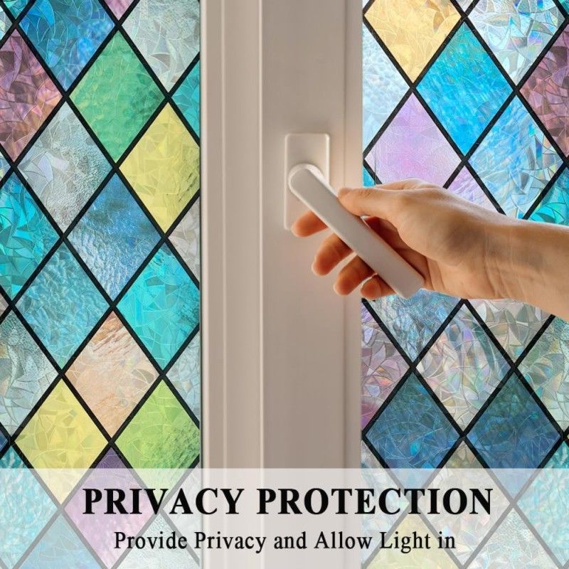 Colorful Stained Glass Window Film, Rainbow Door Privacy Films Static Cling Window Tint Decorative Window Decal Anti UV for Home