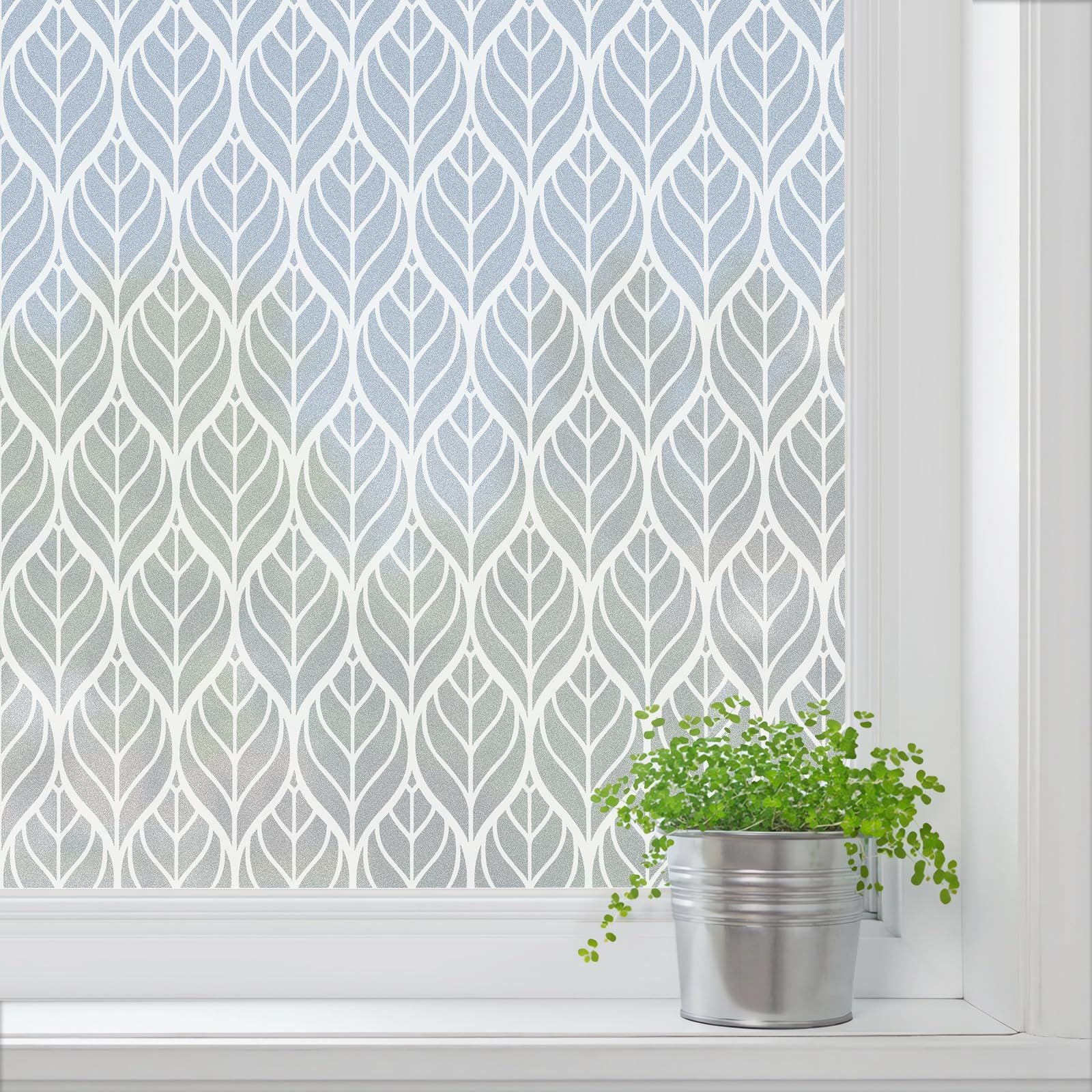 Window Privacy Film Frosted Window Sticker Static Cling Window Film Leaf Pattern Glass Film, No Adhesive Removable Privacy Window