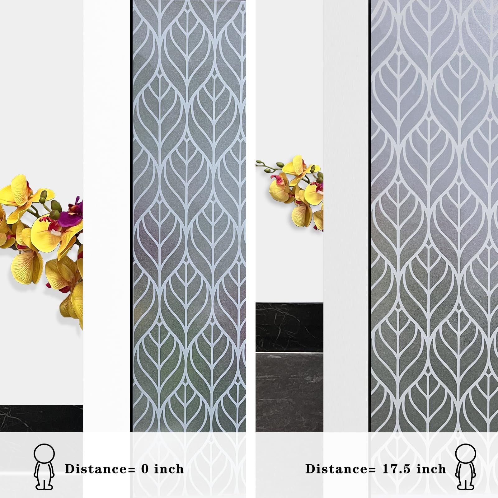 Window Privacy Film Frosted Window Sticker Static Cling Window Film Leaf Pattern Glass Film, No Adhesive Removable Privacy Window