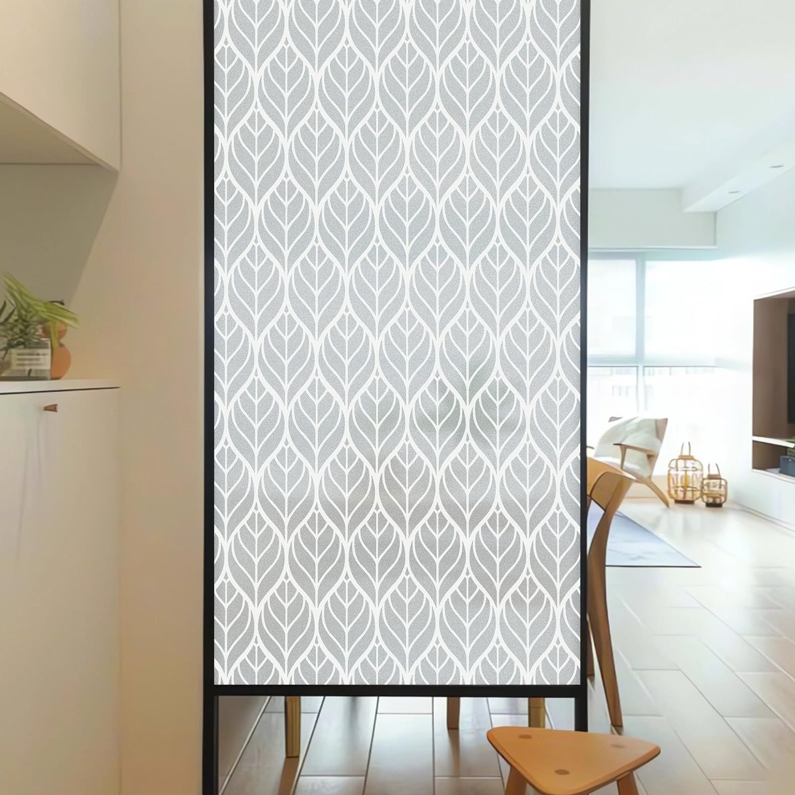 Window Privacy Film Frosted Window Sticker Static Cling Window Film Leaf Pattern Glass Film, No Adhesive Removable Privacy Window
