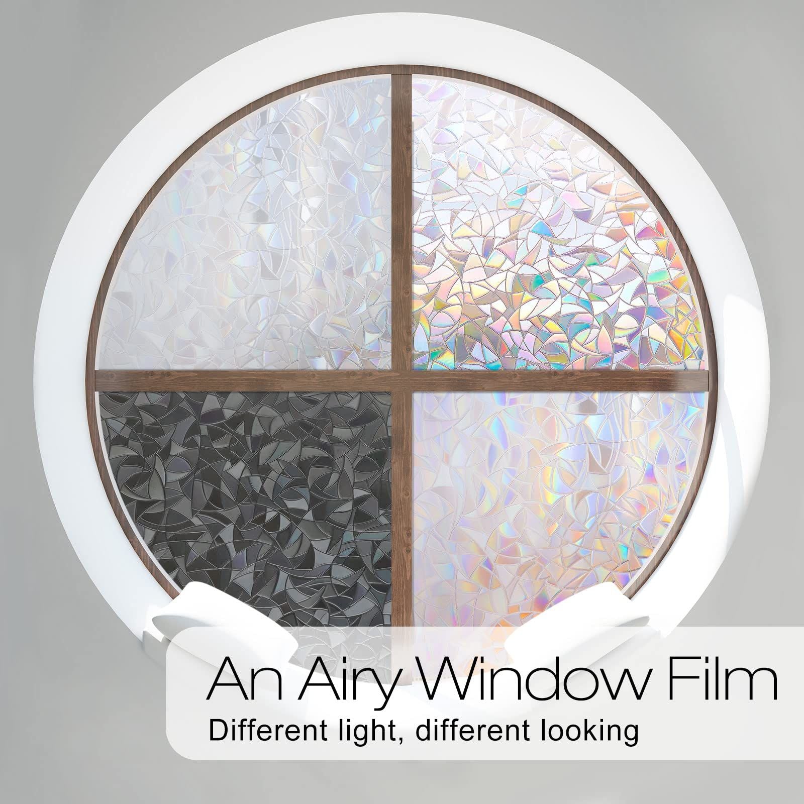 Volcanics Window Privacy Film Static Clings Vinyl 3D Decals, Stickers Rainbow Film for Glass Door Heat Control Anti UV