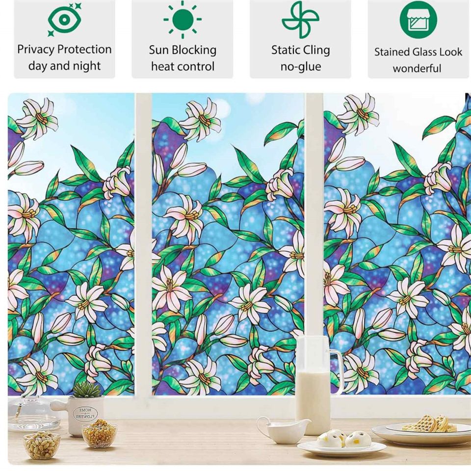 Window Film Stained Glass Decorative Static Cling Glass Film Non-Adhesive Frosted Window Tint for Home 30cm*100cm