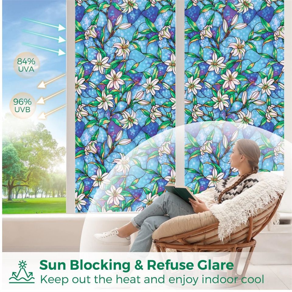 Window Film Stained Glass Decorative Static Cling Glass Film Non-Adhesive Frosted Window Tint for Home 30cm*100cm