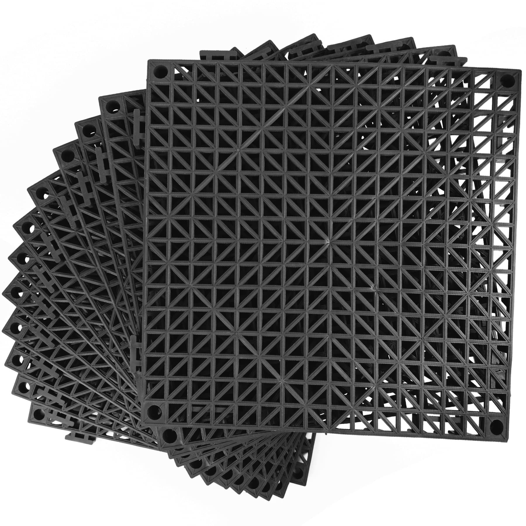 Modular Interlocking Cushion 6 Pack 11.8" x 11.8" Rubber Floor Tiles Non-Slip Splicing Drainage Mats for Outdoor Shower, (Black)