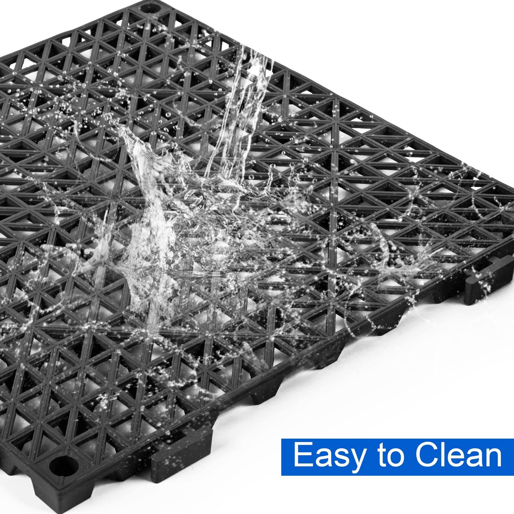 Modular Interlocking Cushion 6 Pack 11.8" x 11.8" Rubber Floor Tiles Non-Slip Splicing Drainage Mats for Outdoor Shower, (Black)