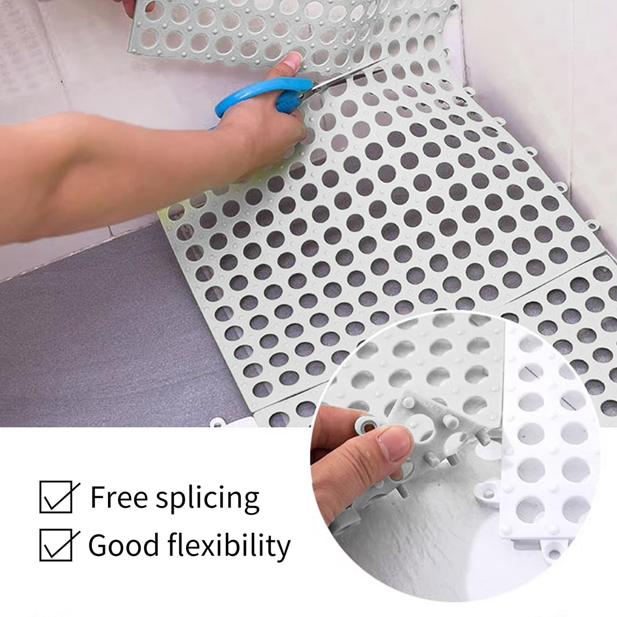 6 Pack Rubber Floor Tiles Non-Slip Pool Mat Splicing Shower Mat Outdoor Cushion Mat for Bathroom, Deck, Drain, Pool, Patio, White