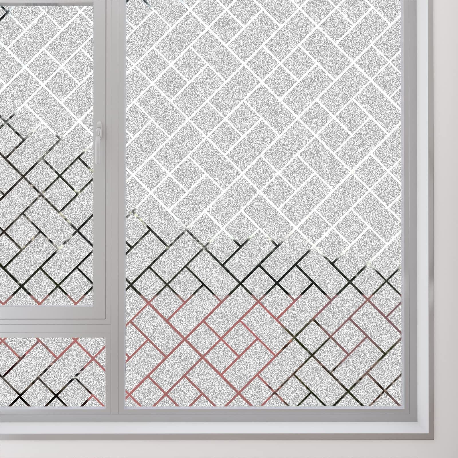 Privacy Film Oblique Grid Pattern Frosted Glass Window Film Opaque Window Stickers Self Static Cling Decorative Window Cling