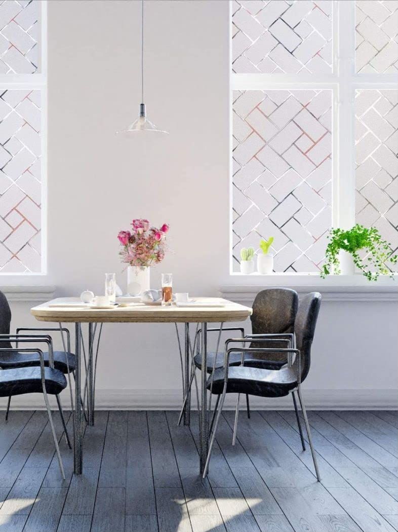 Privacy Film Oblique Grid Pattern Frosted Glass Window Film Opaque Window Stickers Self Static Cling Decorative Window Cling