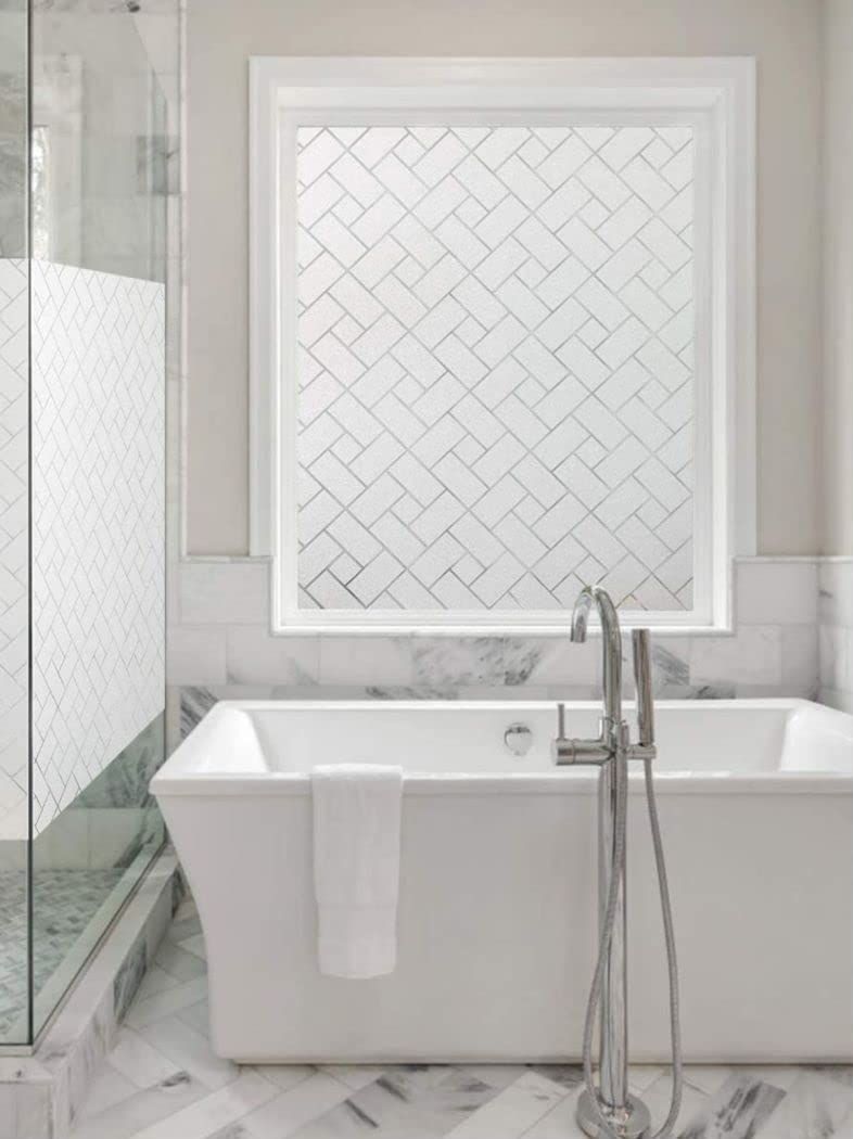 Privacy Film Oblique Grid Pattern Frosted Glass Window Film Opaque Window Stickers Self Static Cling Decorative Window Cling